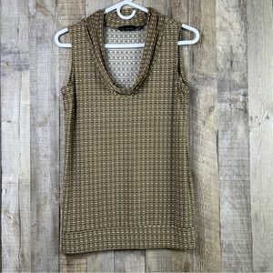 The Limited Small Brown/Tan Geometric Pattern Sleeveless Cowl Neck Tunic